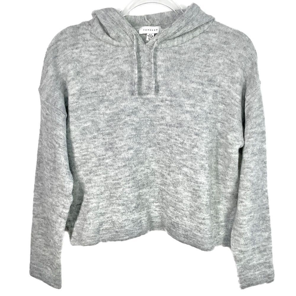 TopShop Heathered Gray Cropped Hooded Sweater 4-6 NWT